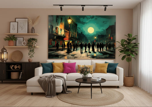 Tableau figuration contemporaine nocturne en décoration murale contemporaine
