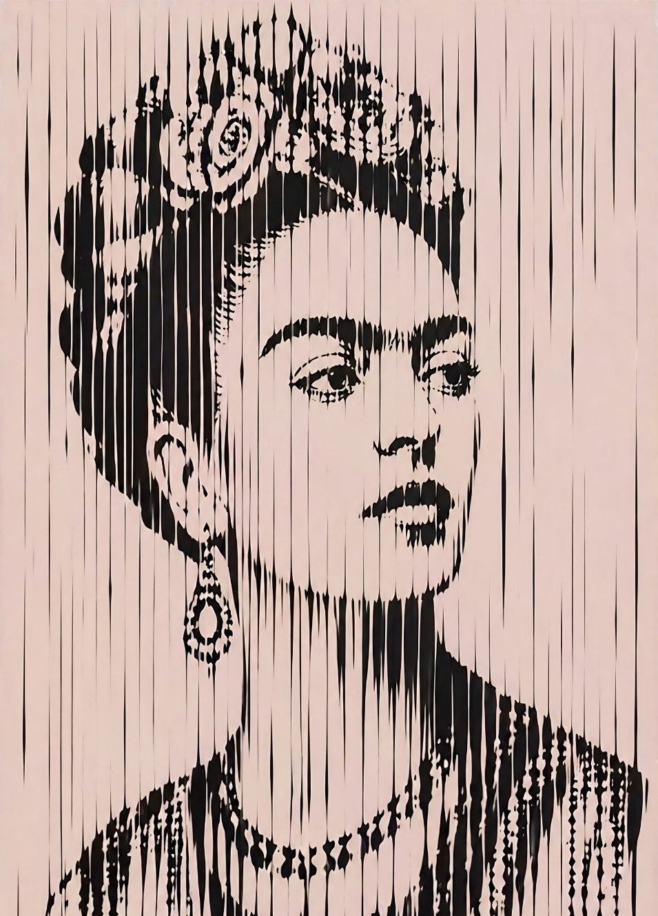 Décoration murale Frida Kahlo abstraite beige rosé avec esthétique artistique moderne et ambiance galerie design
