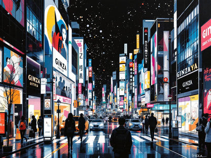 Tableau Ginza Tokyo art urbain nocturne
