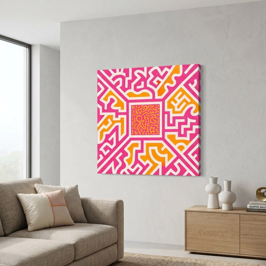 Décoration murale design colorée inspirée du pop art contemporain avec lignes graphiques et contraste visuel fort
