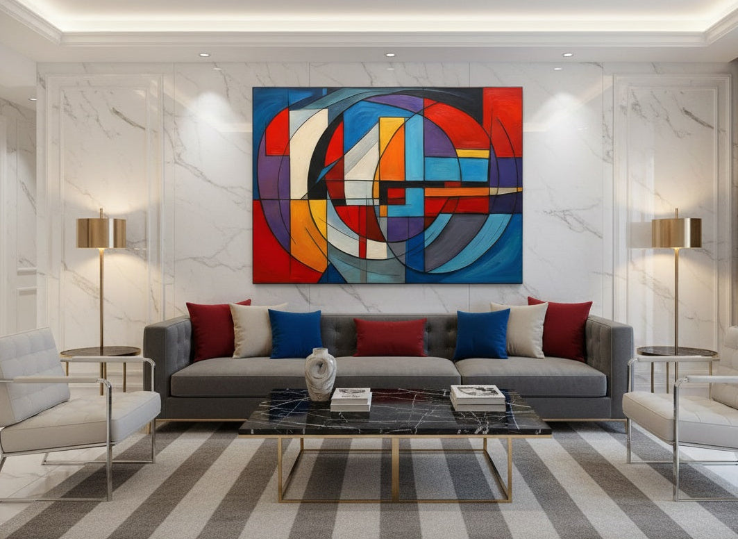 tableau design moderne abstrait pour salon style graphique structuré
