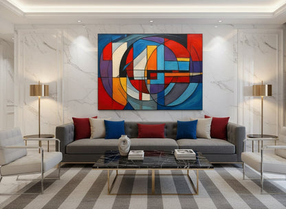 tableau design moderne abstrait pour salon style graphique structuré
