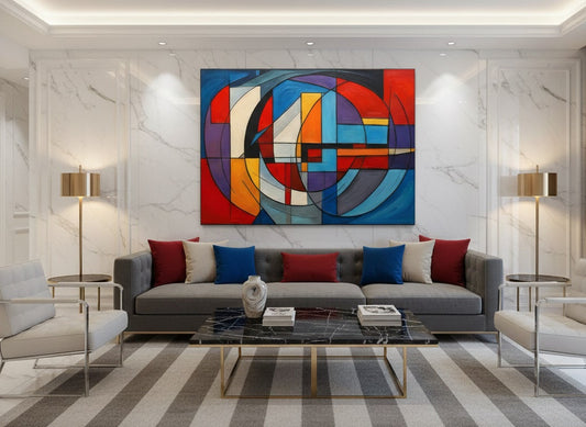 tableau design moderne abstrait pour salon style graphique structuré
