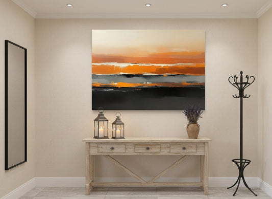 Tableau figuration contemporaine paysage abstrait en décoration intérieure moderne
