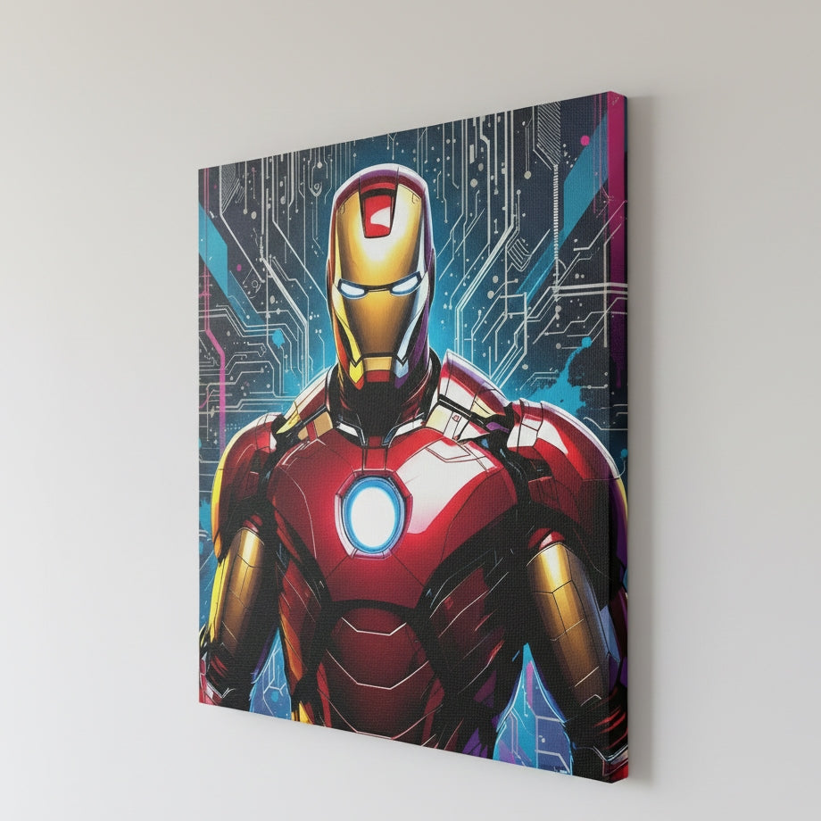 Tableau Iron Man pop art sur toile vue de profil
