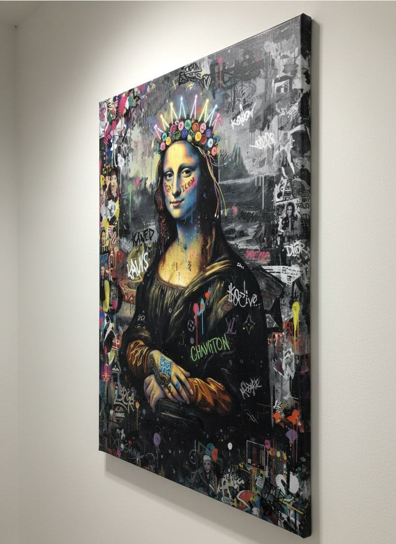 Tableau La Joconde street art sur toile vue de profil
