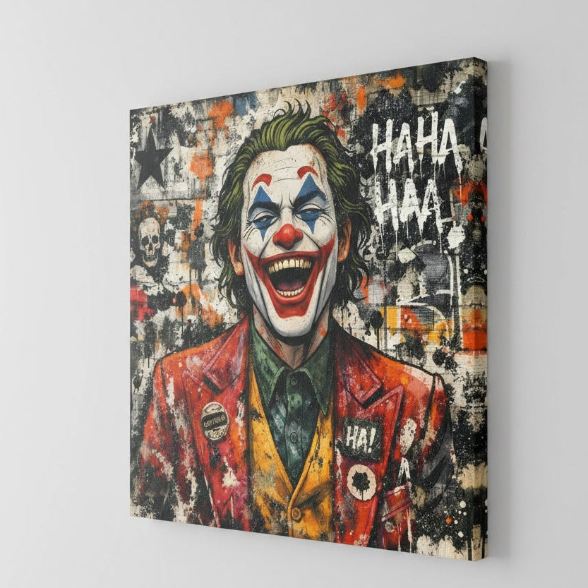 Vue de profil du tableau Joker sur toile châssis, détails des textures et impression haute qualité.
