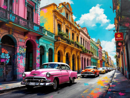 Tableau La Havane colorée avec voitures vintage
