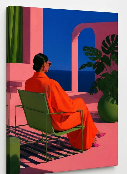 Œuvre graphique inspirée de l'architecture méditerranéenne et de l'art de vivre contemporain
