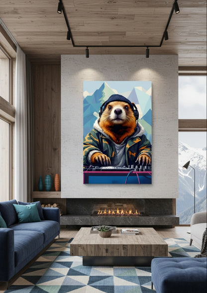 Tableau marmotte DJ en situation dans un intérieur moderne