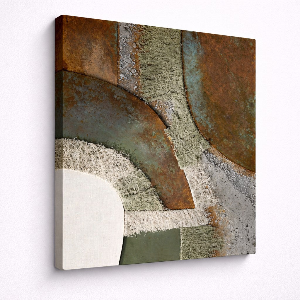 Tableau contemporain abstrait avec effet matière et relief, parfait pour un intérieur design inspiré de la nature.

