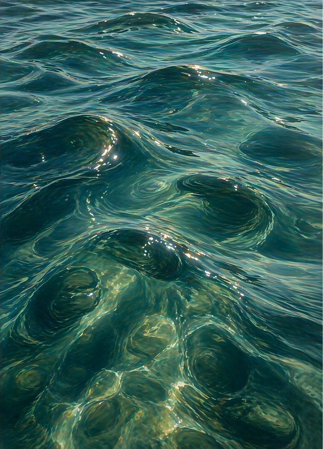 Tableau eau cristalline avec reflets lumineux et effet océan réaliste
