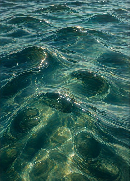 Tableau eau cristalline avec reflets lumineux et effet océan réaliste
