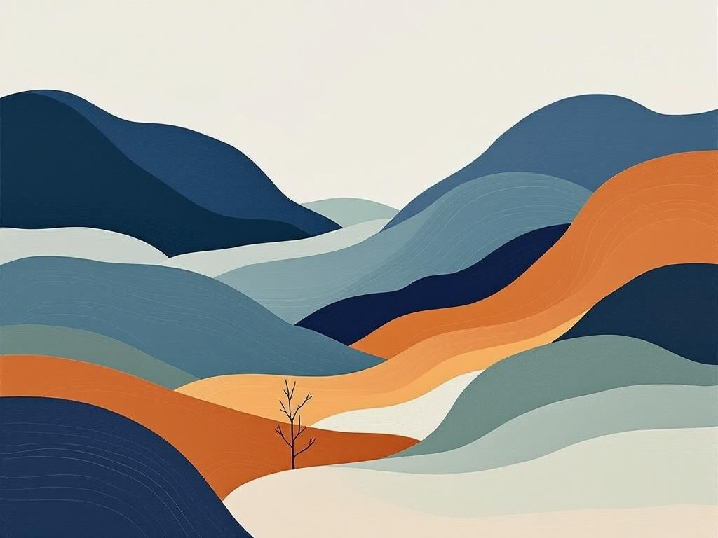 Tableau minimaliste abstrait Ligne paisible aux lignes ondulantes et couleurs douces
