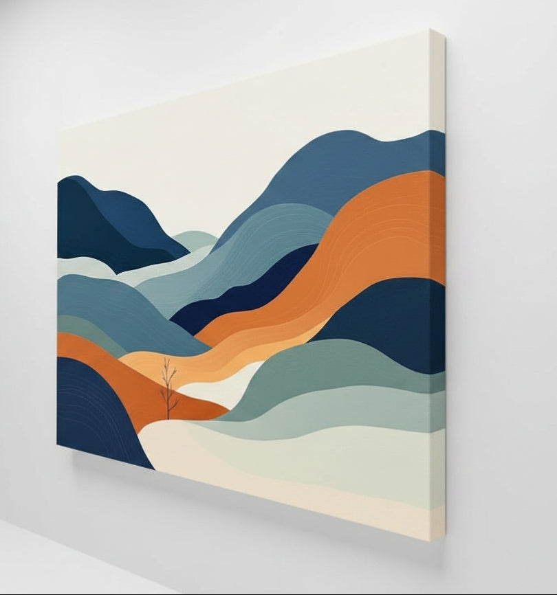 Détail des strates ondulantes et des transitions chromatiques du tableau minimaliste
