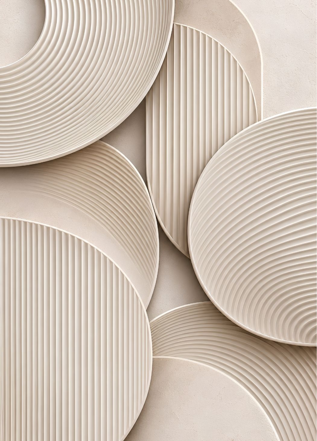 Tableau minimaliste beige Cercles de Sable aux formes circulaires et lignes en relief
