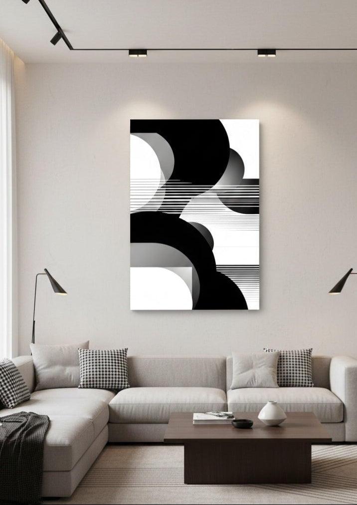 Tableau minimaliste noir et blanc en décoration murale moderne
