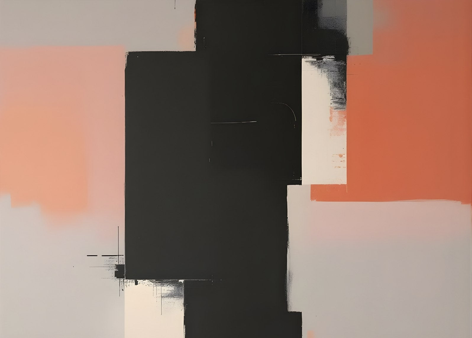 Tableau minimaliste moderne noir et terracotta, composition graphique épurée

