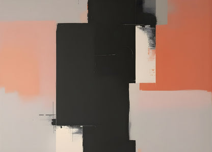 Tableau minimaliste moderne noir et terracotta, composition graphique épurée
