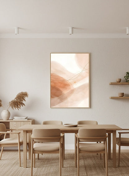 Tableau minimaliste terracotta en situation intérieure
