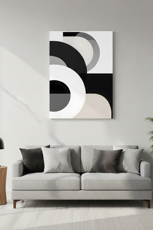 Tableau minimaliste noir et blanc en intérieur design
