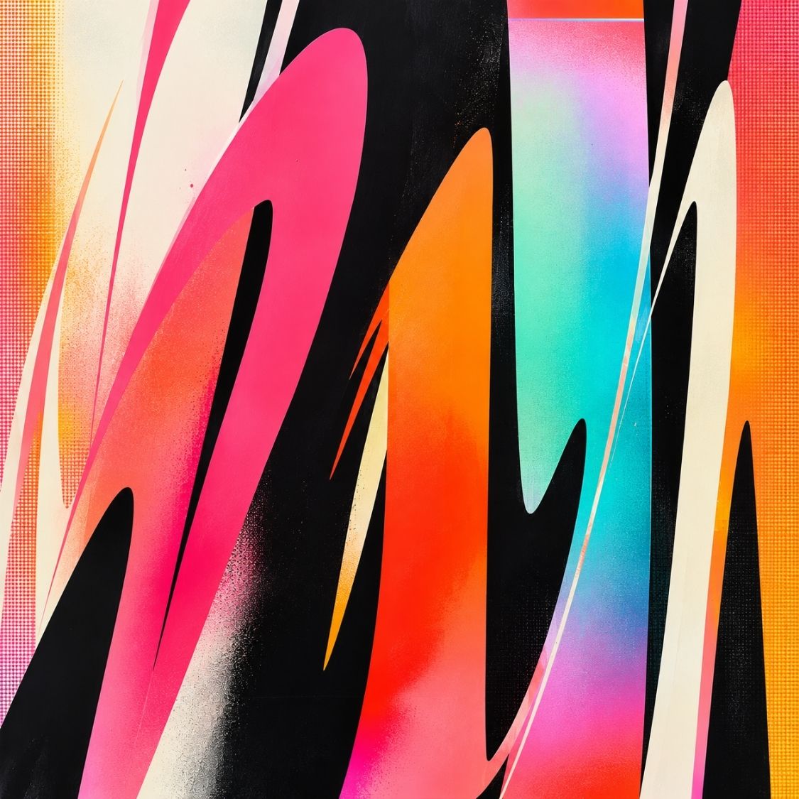 Tableau mural abstrait coloré Color Rush aux tons rose orange et turquoise
