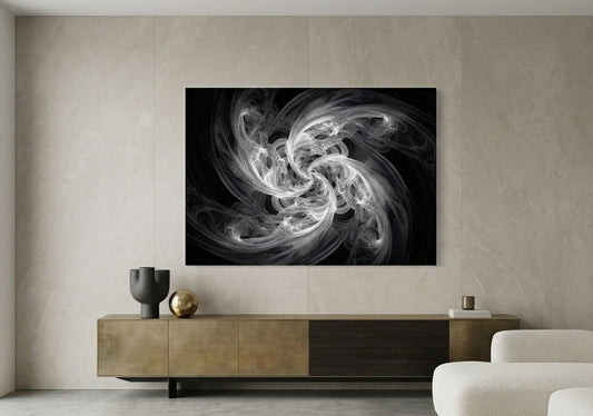 Oeuvre abstraite avec effet de mouvement et lignes lumineuses créant une ambiance moderne et immersive pour décoration murale
