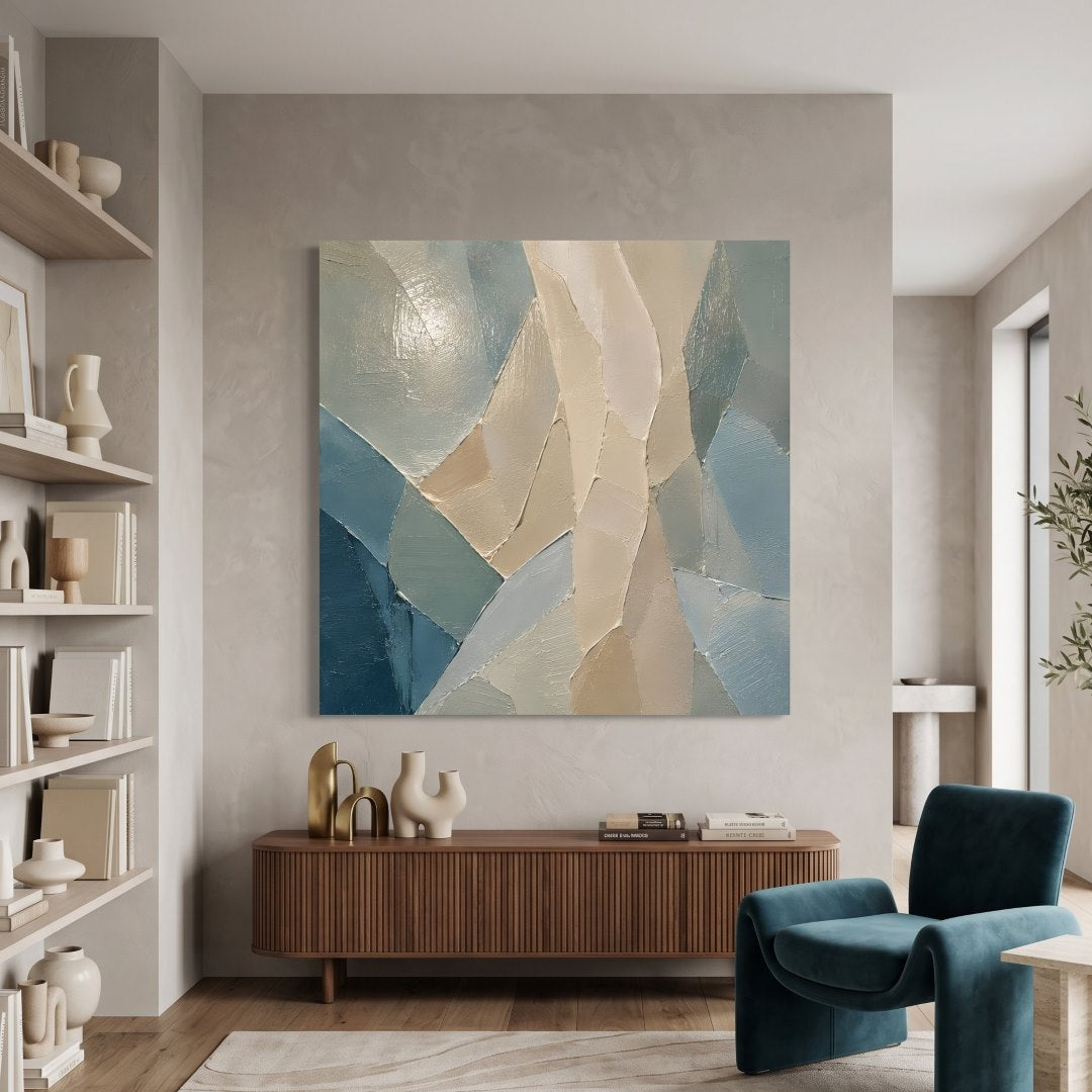 Tableau Éclats Minéraux présenté dans une décoration contemporaine aux tons naturels

