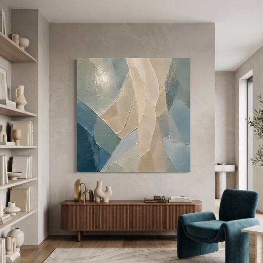 Tableau Éclats Minéraux présenté dans une décoration contemporaine aux tons naturels
