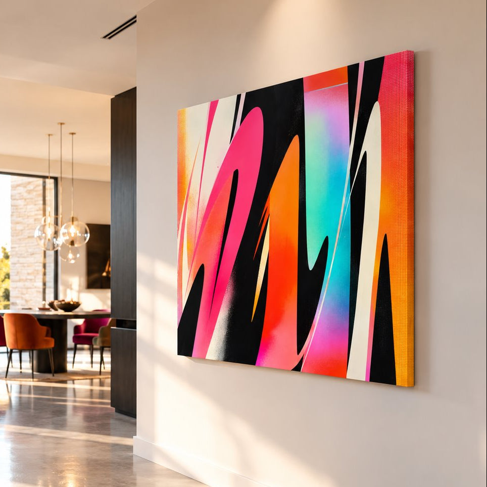 Tableau mural moderne et coloré Color Rush dans un salon contemporain

