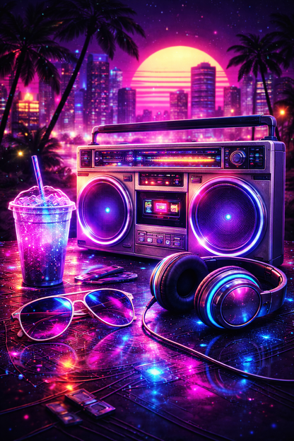 Tableau néon cyberpunk ambiance nocturne
