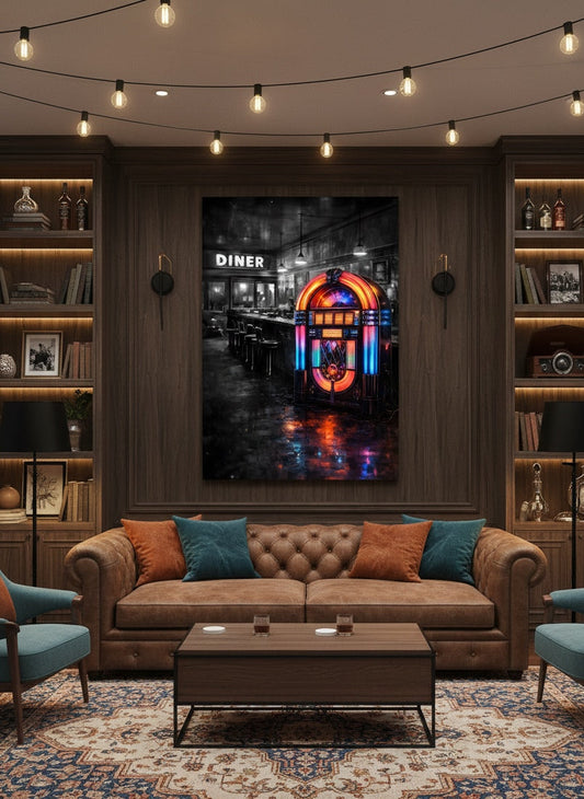 Tableau néon jukebox en décoration murale intérieure
