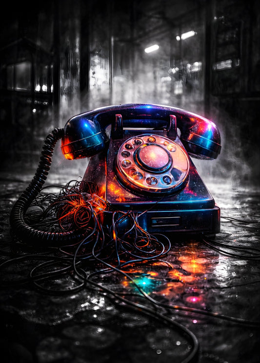 Tableau néon téléphone vintage vue de face
