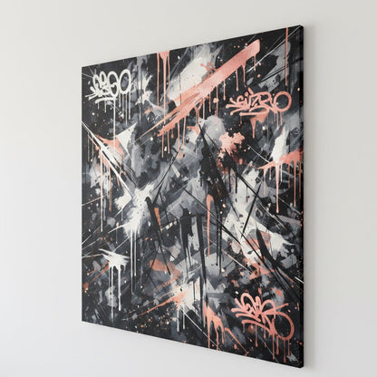 détail coulures et projections peinture abstraite moderne ambiance loft industriel
