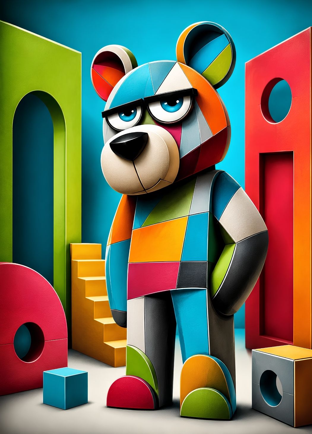 Ours géométrique coloré dans un style pop art moderne idéal pour une chambre d'enfant design
