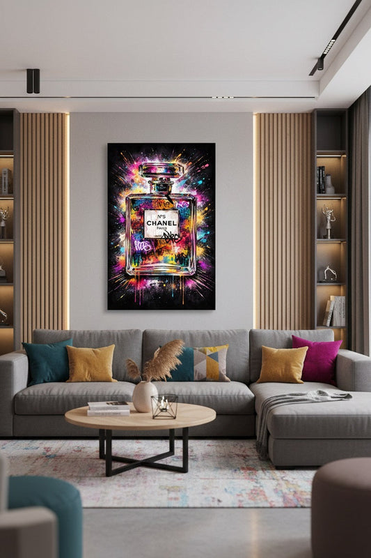 Tableau représente un parfum chanel dans un style street art