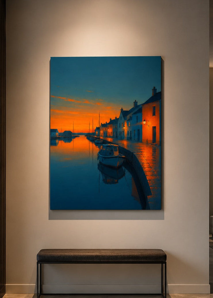 Tableau paysage marin contemporain aux couleurs du crépuscule
