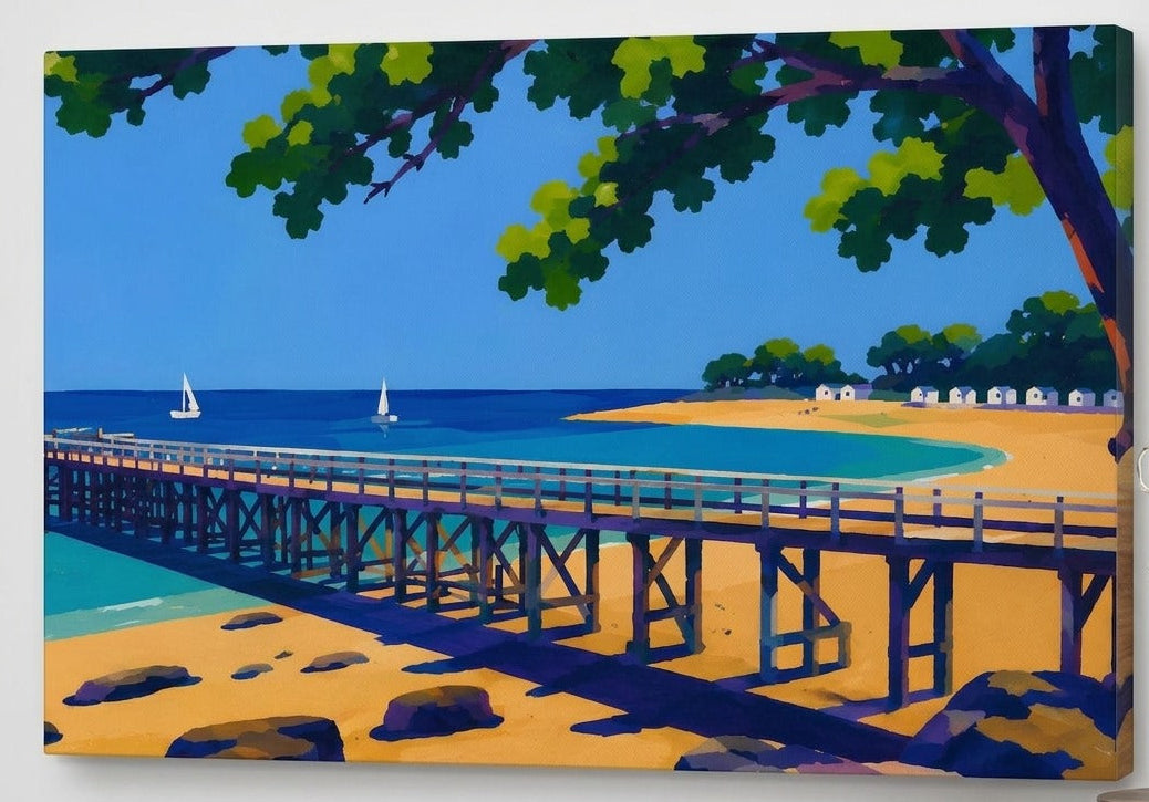 Tableau paysage maritime contemporain de Noirmoutier idéal pour une décoration bord de mer élégante et lumineuse.
