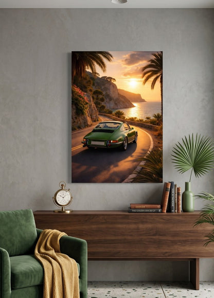 Tableau paysage mer avec voiture luxe ambiance méditerranéenne
