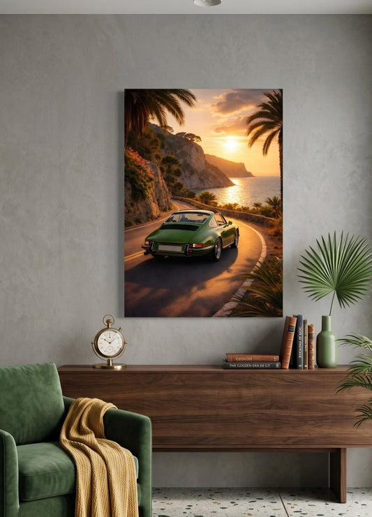 Tableau paysage mer avec voiture luxe ambiance méditerranéenne
