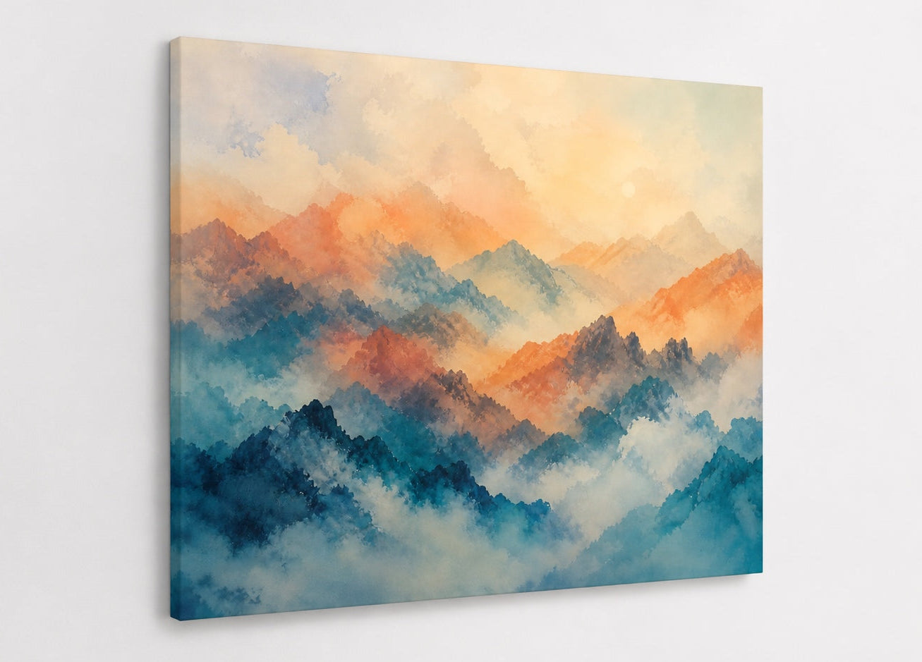 Décoration murale paysage montagne zen aux couleurs douces contemporaines
