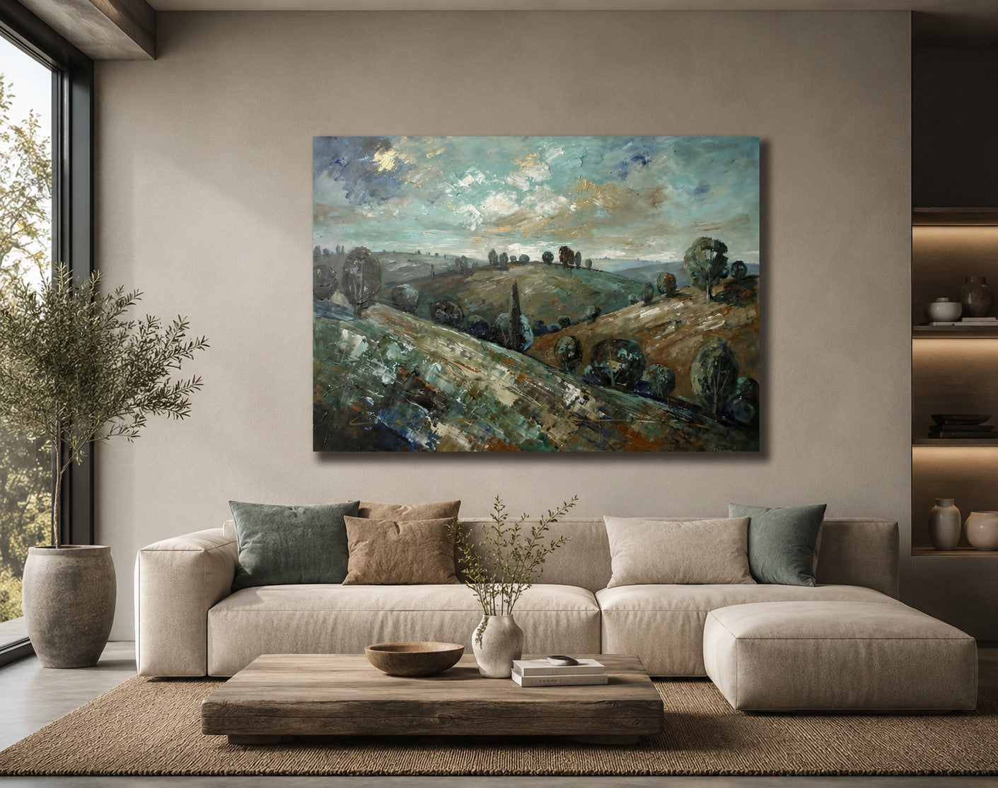 Paysage contemporain inspiré des campagnes vallonnées et des grands horizons naturels
