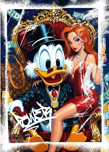 Tableau Picsou revisité dans un univers glamour et street art contemporain
