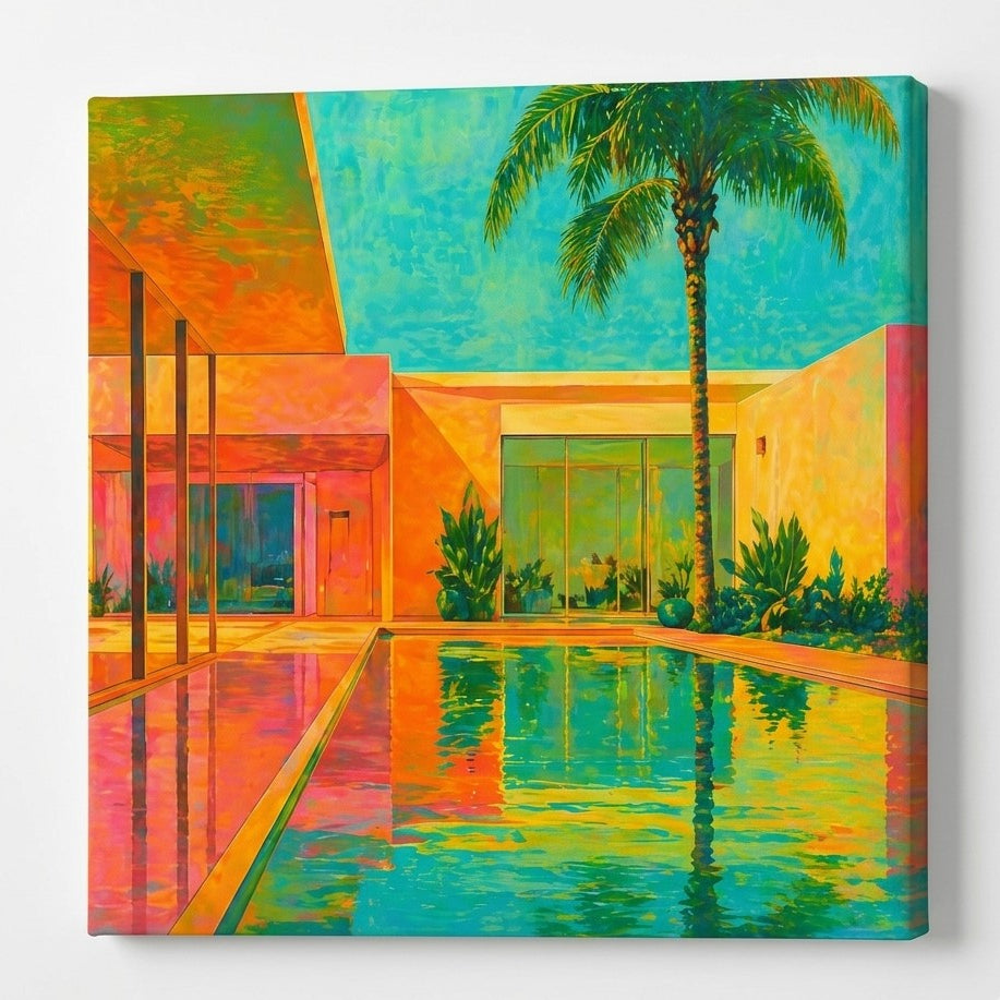 Tableau contemporain avec reflets lumineux et ambiance tropicale design pour intérieur moderne
