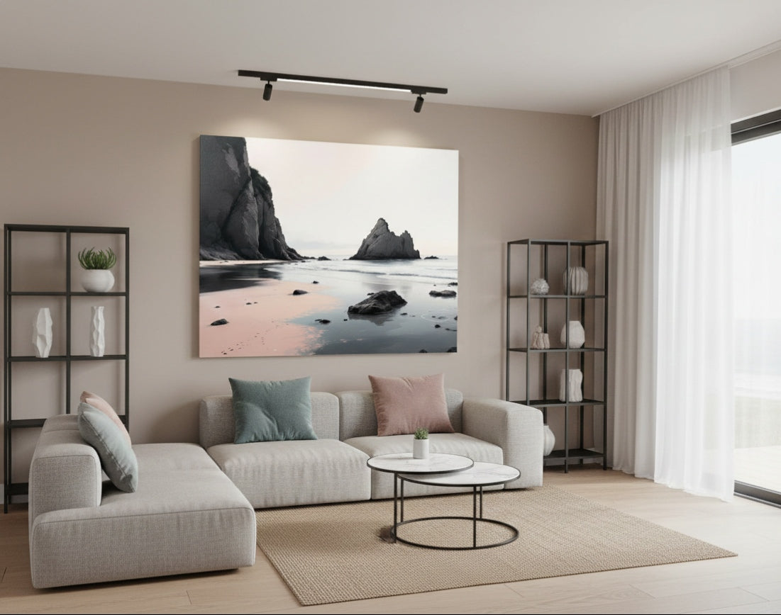 Détail du rendu artistique et des textures minérales du tableau
