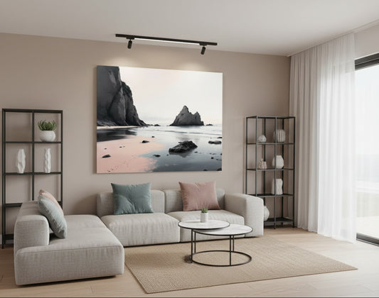 Détail du rendu artistique et des textures minérales du tableau
