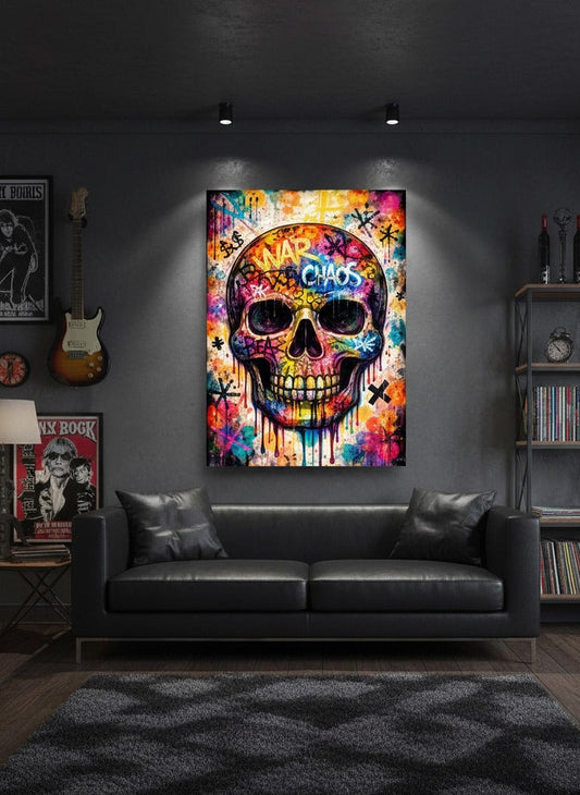 Œuvre pop art moderne crâne graffiti urbain
