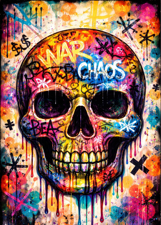 Crâne urbain en tableau pop art contemporain graffiti
