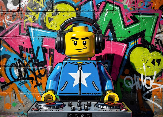 Tableau pop art DJ Lego vue de face haute qualité
