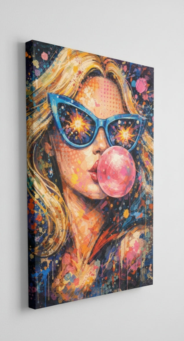 Tableau pop art portrait vu de profil avec châssis